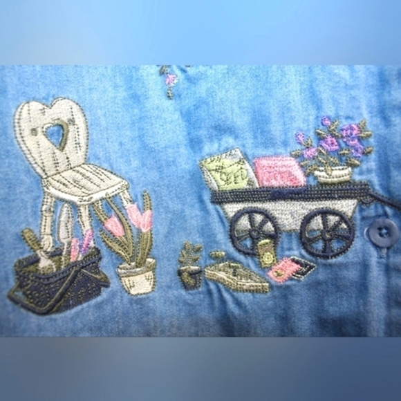 VINTAGE Northern ReflectionsBlue Chambray Country Garden Cottage Core Embroidery - Picture 3 of 6